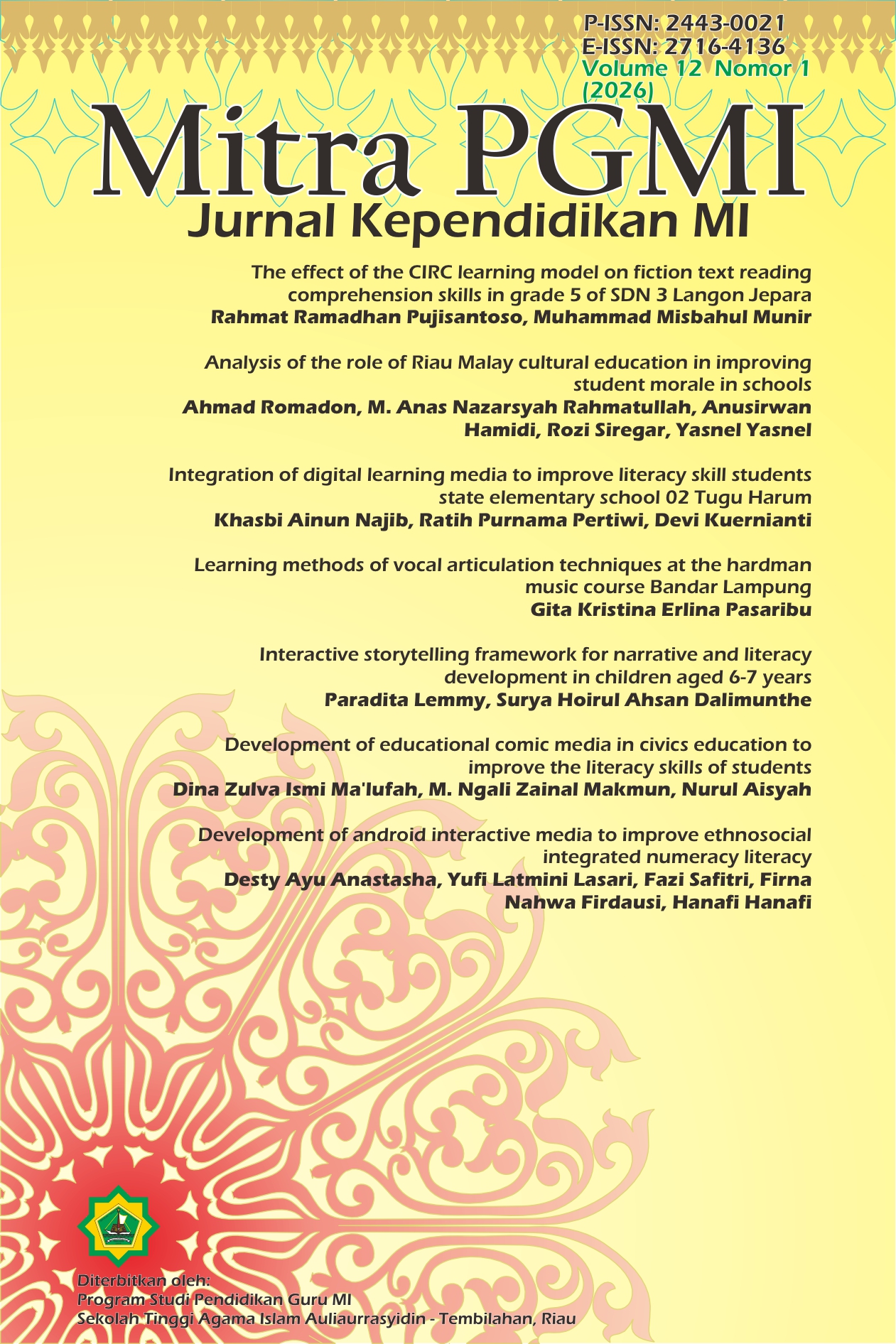 					View Vol. 12 No. 1 (2026): Mitra PGMI: Jurnal Kependidikan MI
				