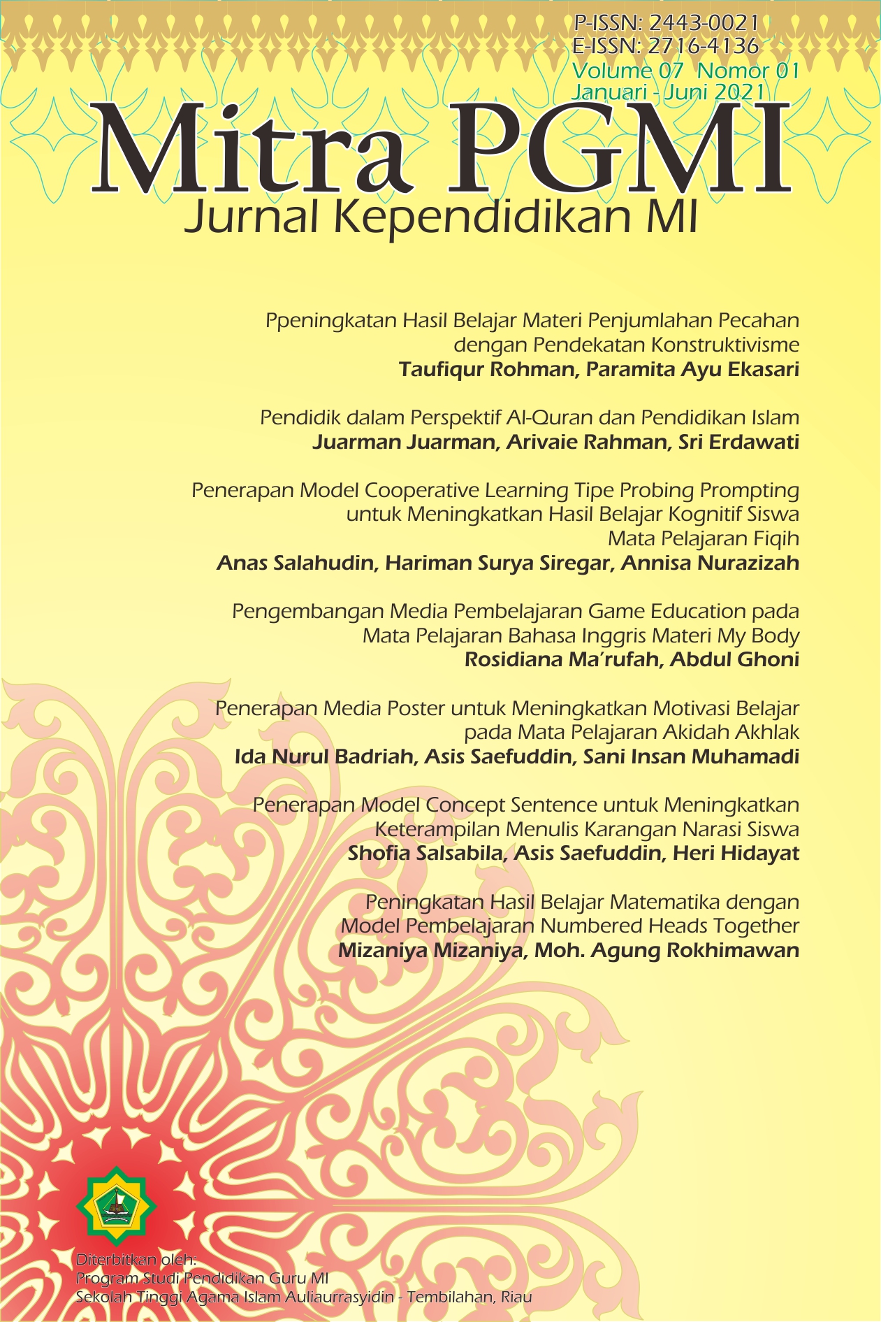 					View Vol. 7 No. 1 (2021): Mitra PGMI: Jurnal Kependidikan MI
				