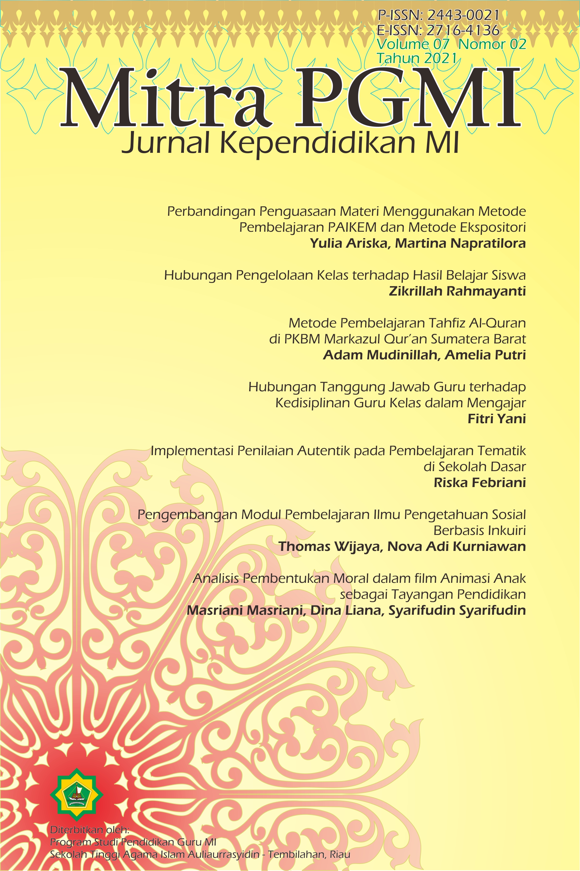 					View Vol. 7 No. 2 (2021): Mitra PGMI: Jurnal Kependidikan MI
				