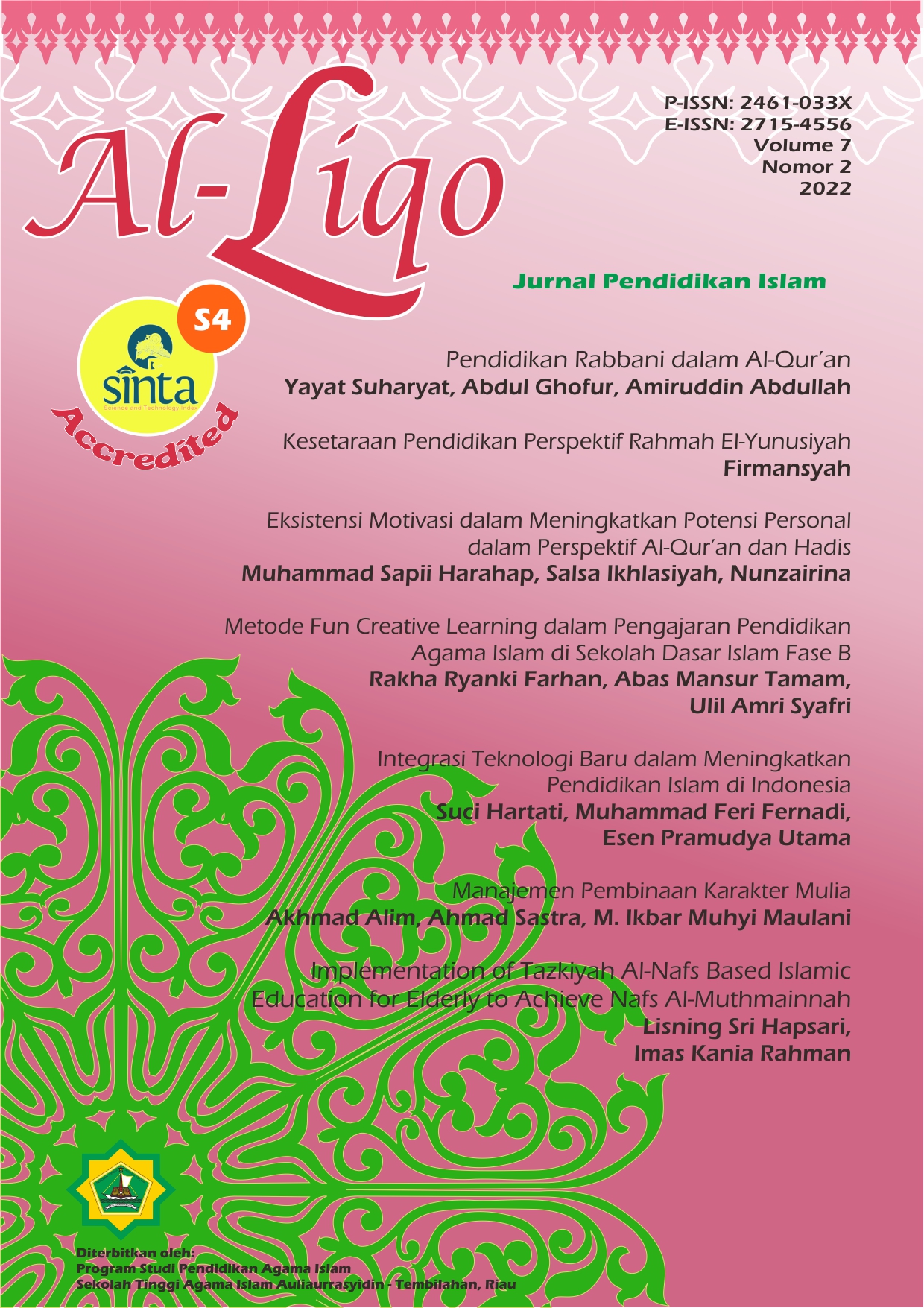 					View Vol. 7 No. 2 (2022): Al-Liqo: Jurnal Pendidikan Islam
				