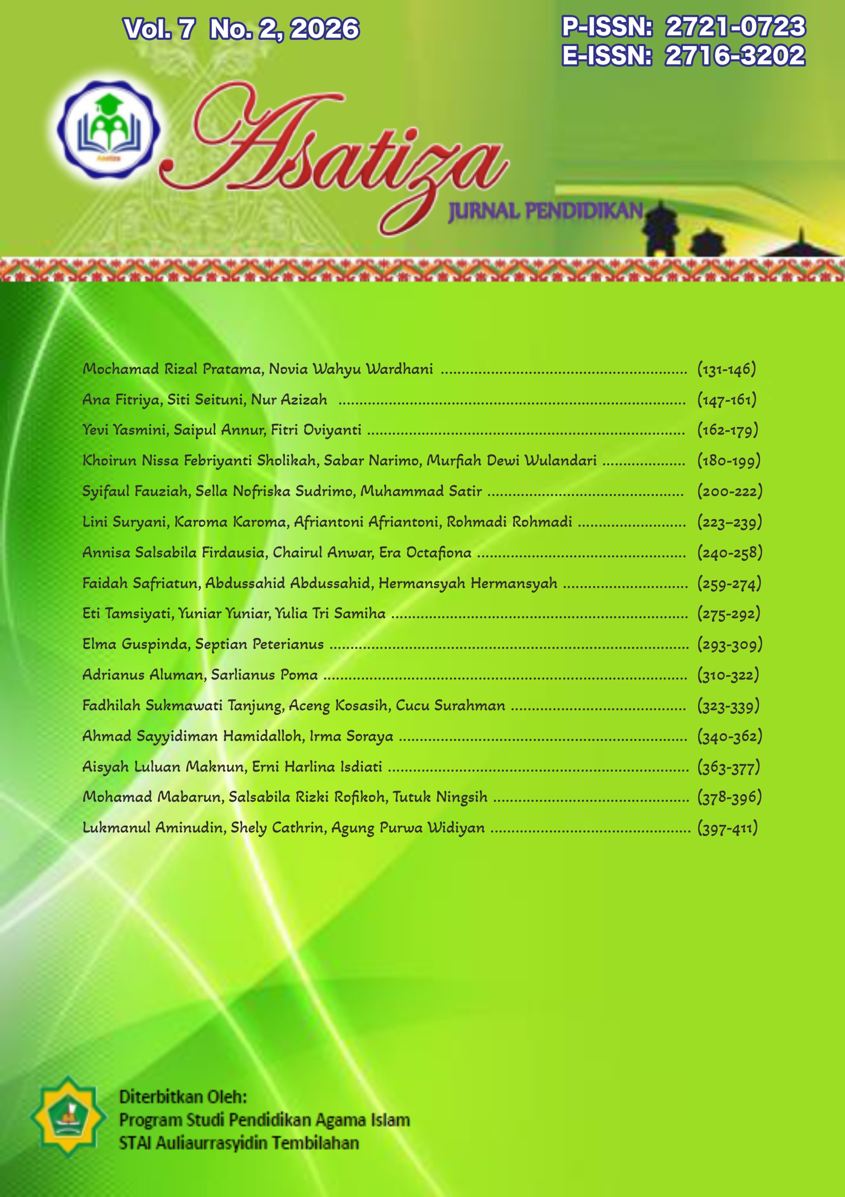 					View Vol. 7 No. 2 (2026): Asatiza: Jurnal Pendidikan
				